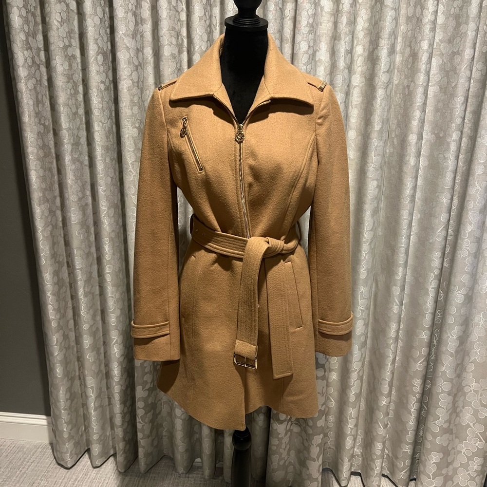 MICHAEL Michael Kors Camel Belted Pea Coat